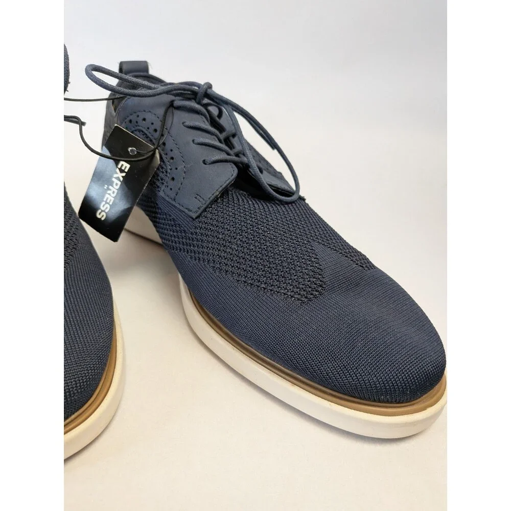NEW Express Mens Size 12 Fabric Dress Sneakers Oxford Shoes Navy Blue Derby - Picture 4 of 16